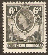 Northern Rhodesia 1953 6d Grey-black. SG68.
